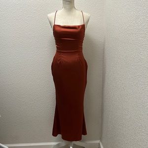 Satin Strappy Evening Midi Dress
